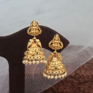 Lakshmi Temple Jhumka Earrings with Pearl Drops