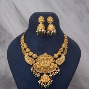 Lakshmi Temple Bridal Necklace Set with Emerald Drops