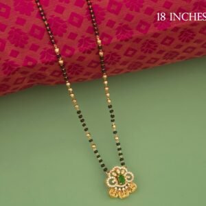 Emerald Floral Mangalsutra with CZ Diamond Halo